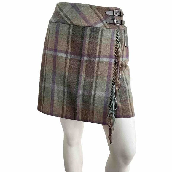 Lauren Ralph Lauren Skirt Plaid Wool Blend Black Label Faux Wrap Fringe 14 - Picture 8 of 9